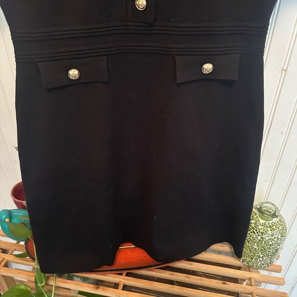 Black Short Sleeve Knit Button-Front Dress With Waist Detail & Pockets - Picture 10 of 10